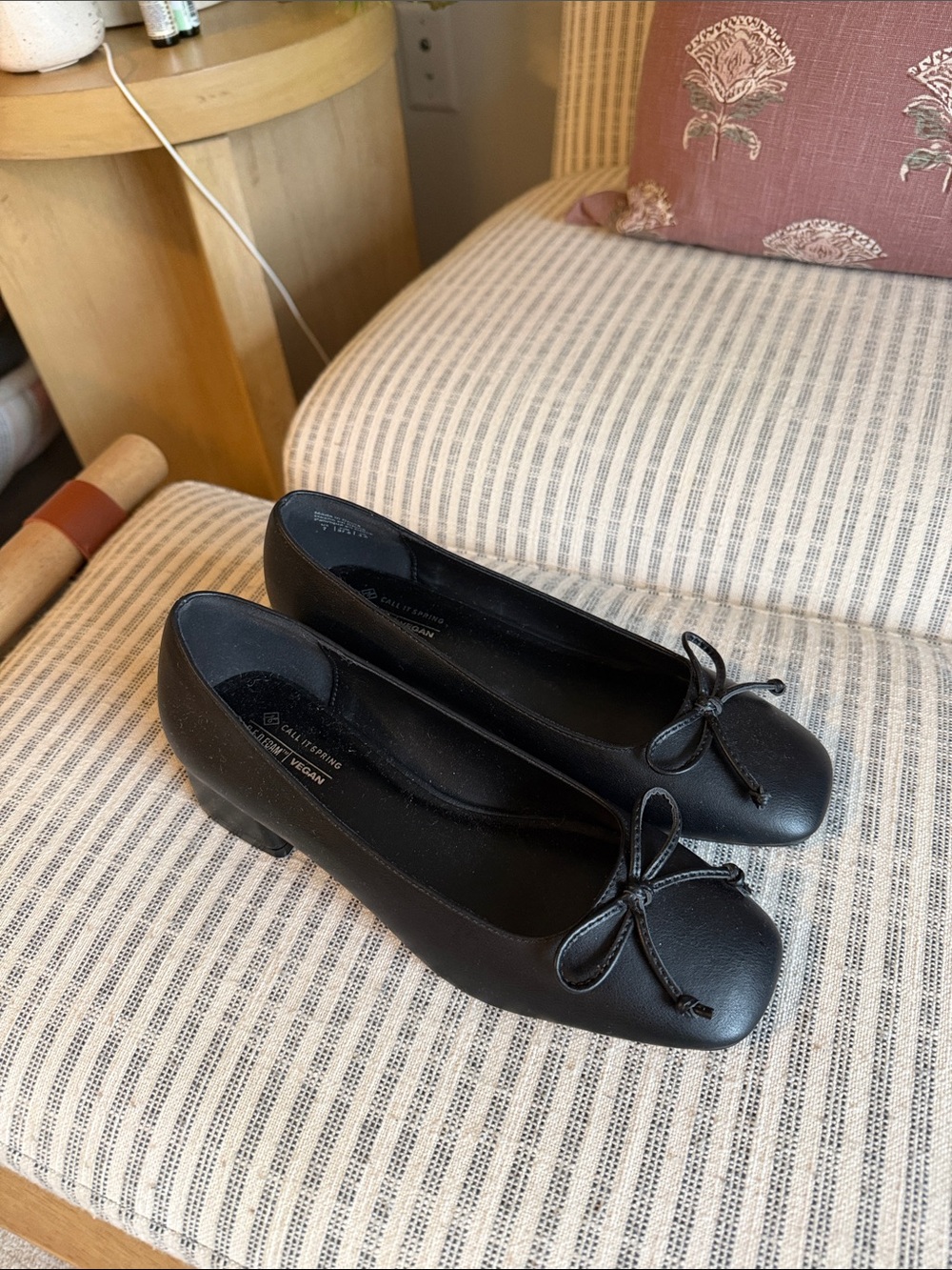 Call It Spring Black Bow Low Block-Heel Ballet Flats